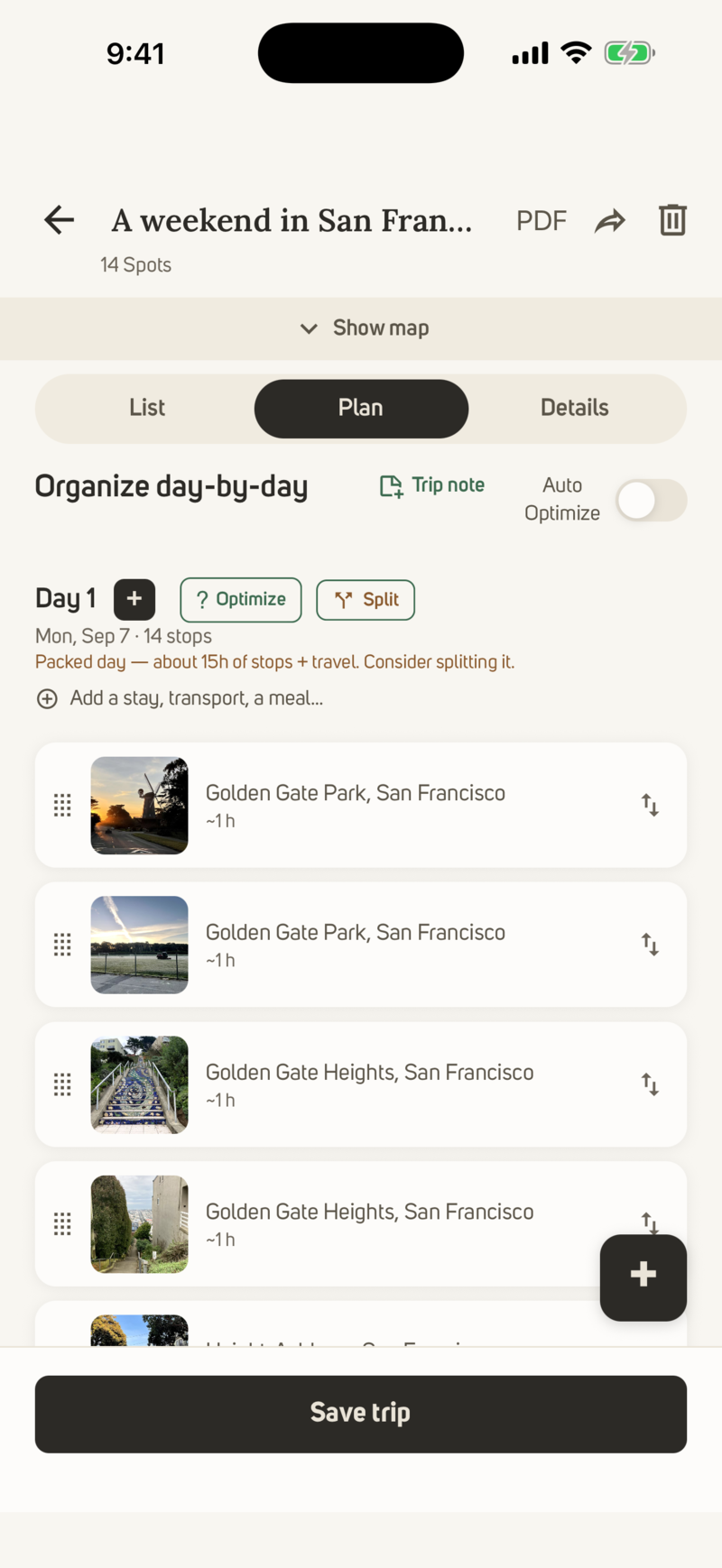 A weekend in San Francisco planned day by day on Photerra, with stays and plans beside the photographed stops